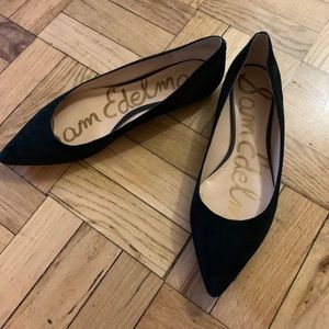 Black suede pointed toe flats